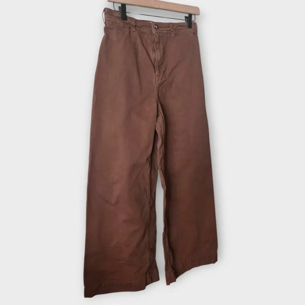 Free People Patti Cocoa Brown High Rise Wide Leg Crop Pants Womens 28